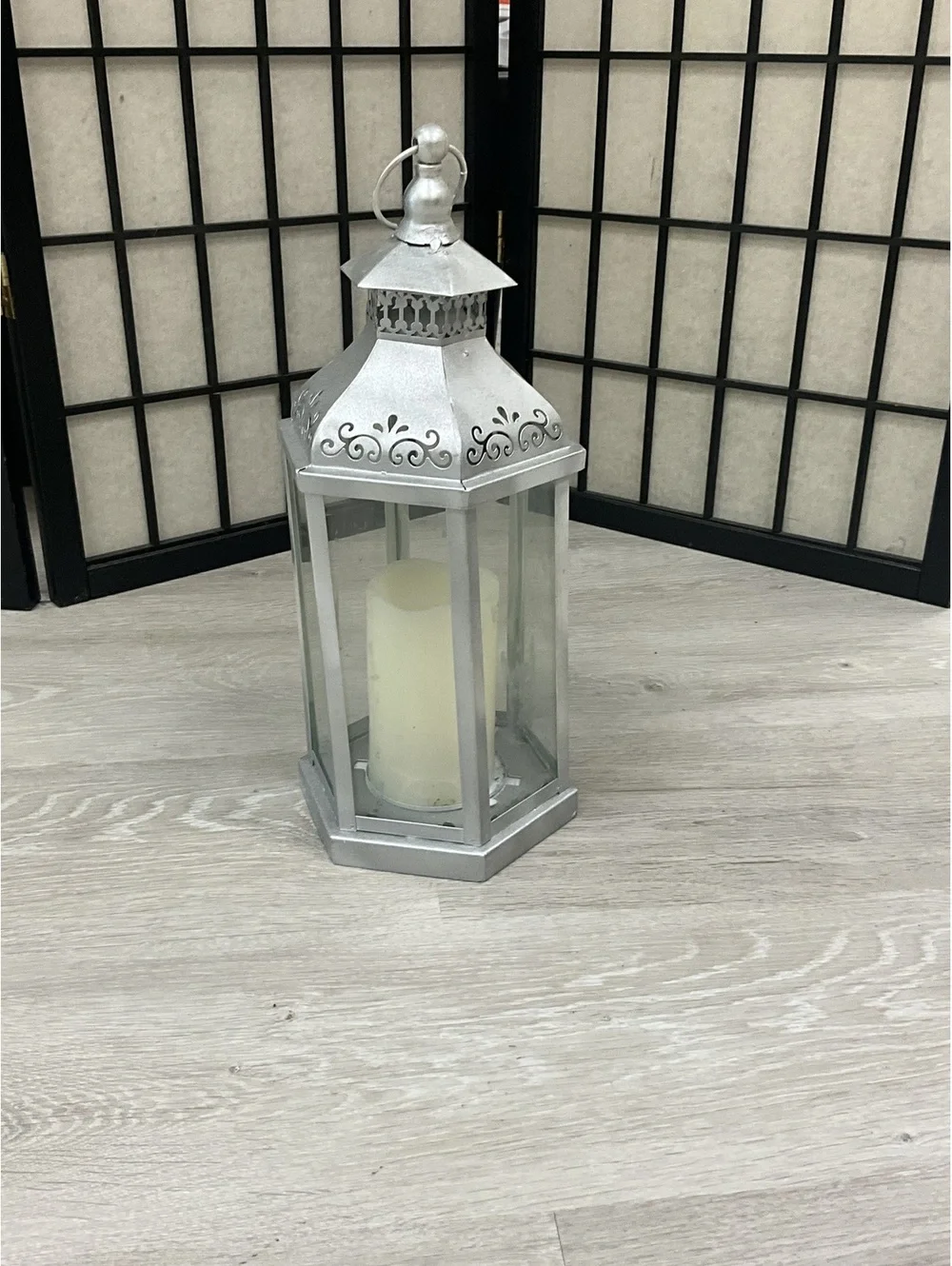 Silver Decorative Lantern LED Candle Tabletop Decoration